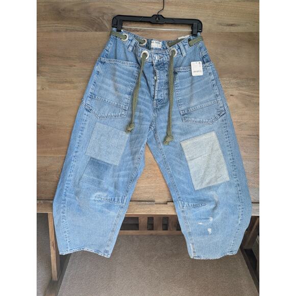 We The Free Barrel Jeans Womens 28 Light Blue Denim Drawstring Button Fly NWT - Picture 1 of 3